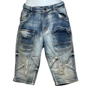 Legendary Status‎ 20 Distressed Blue Denim Cargo Shorts roxy grunge edgy